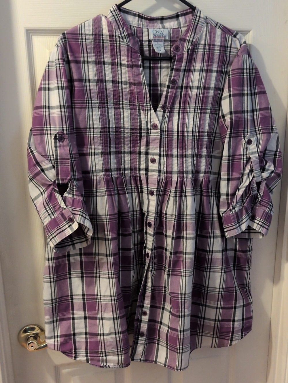 Women's Purple Plaid Button-Front Top